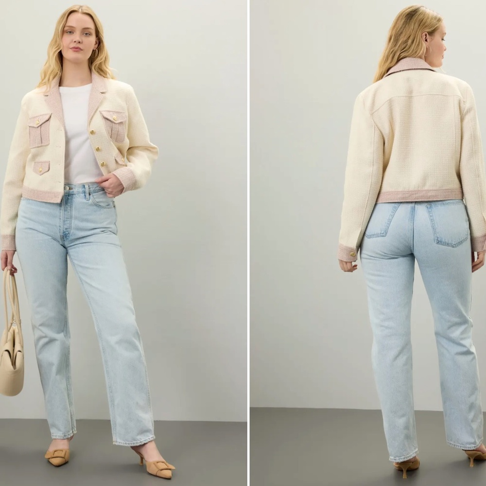 Sz 38, 2 Colorblock Tweed Jacket Blazer Derek Lam 10 Crosby x RTR Metallic